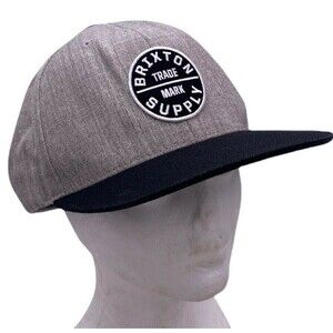 Brixton Supply Co Snapback Hat Grey Black Wool Blend Flat Brim Skater Surf Cap